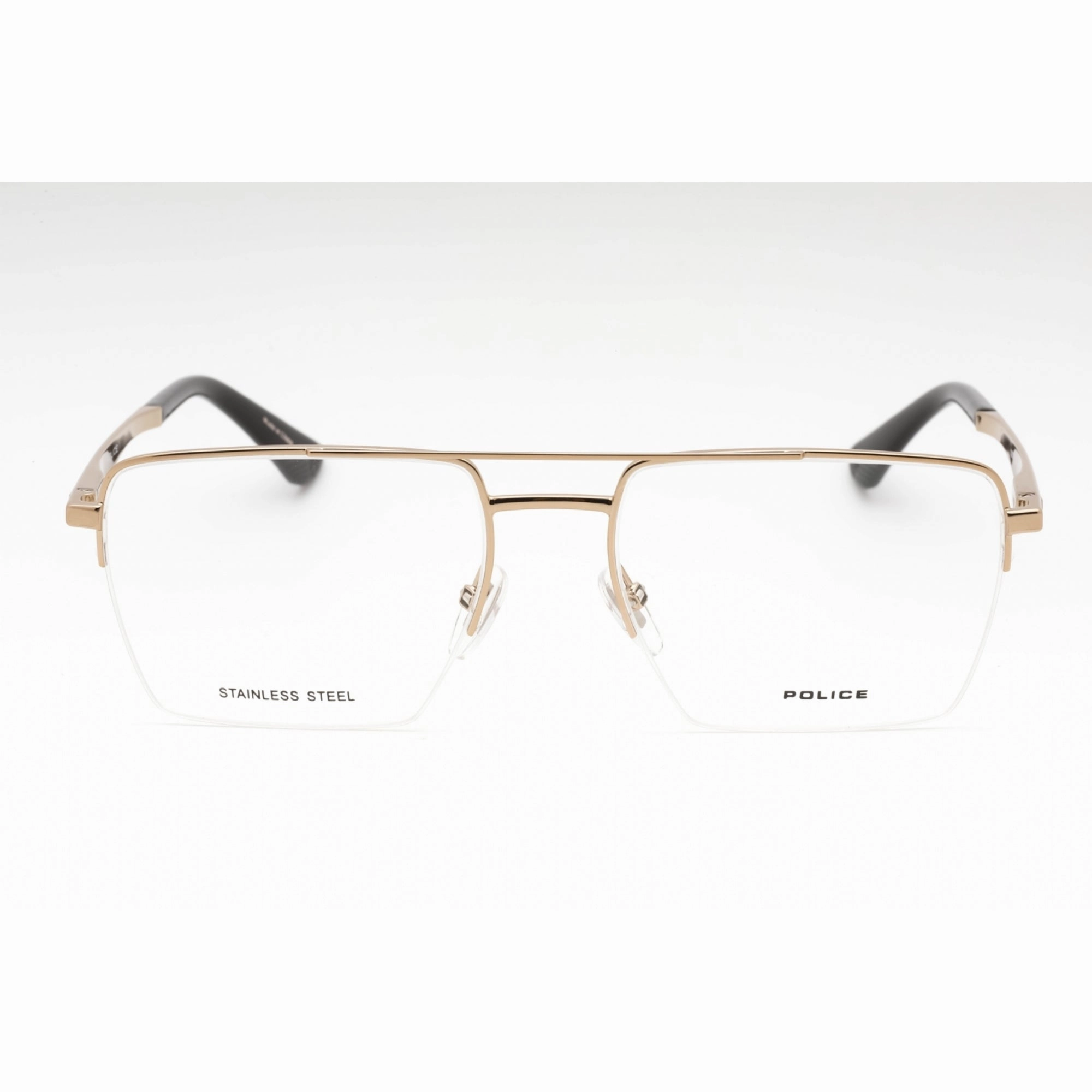 Police Men's Eyeglasses - Bronze Brown Metal Rectangular Half Rim Frame | VPLG71 08FE
