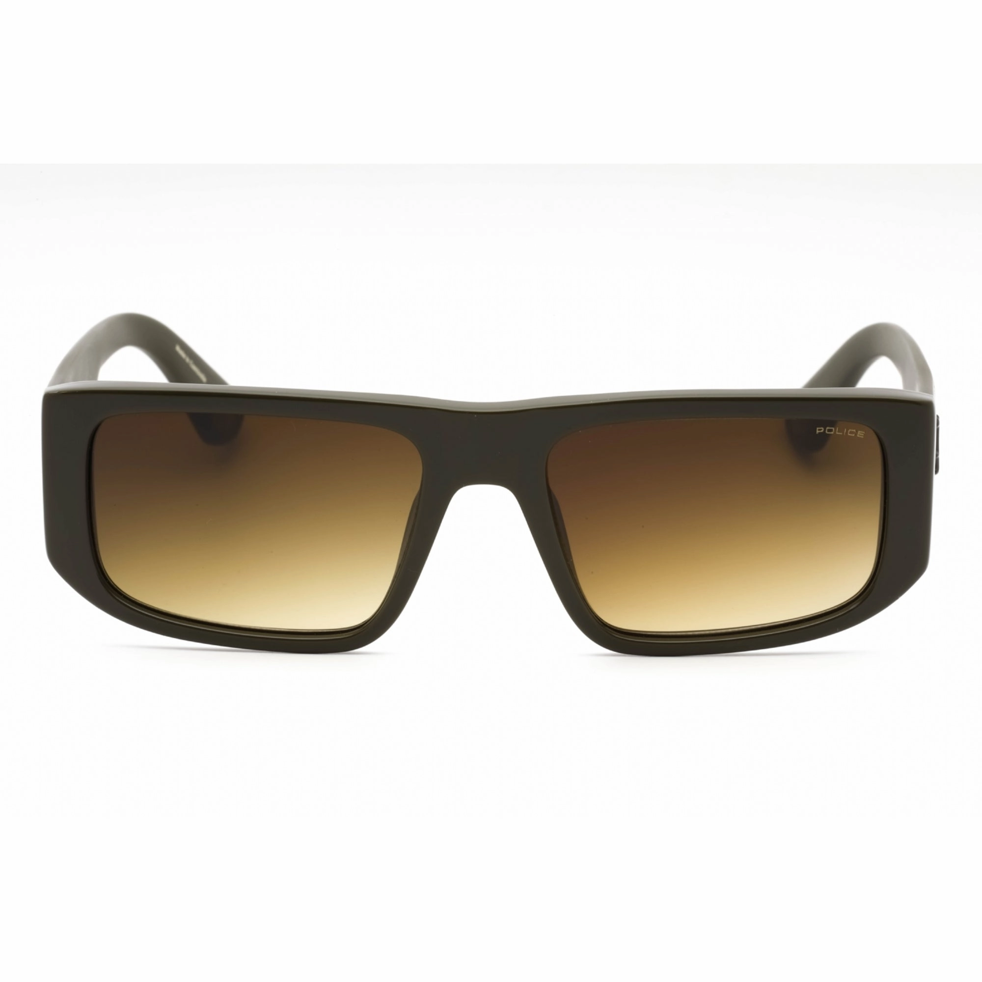 Police Men's Sunglasses - Silver Olive Green Plastic Rectangular Frame | SPLL13 073M