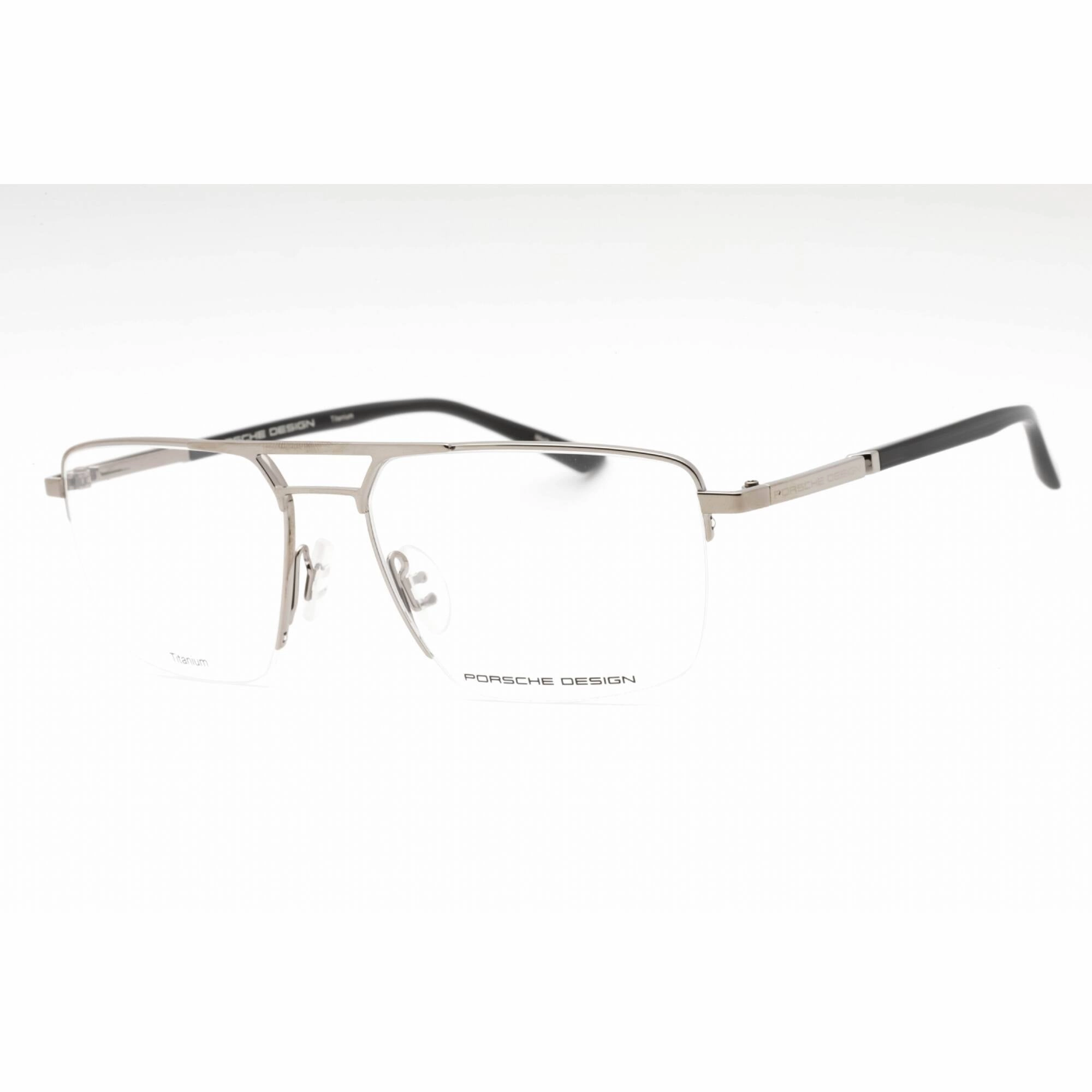 Porsche Men's Eyeglasses - Palladium Silver Metal Rectangular Half Rim Frame | P8398 B