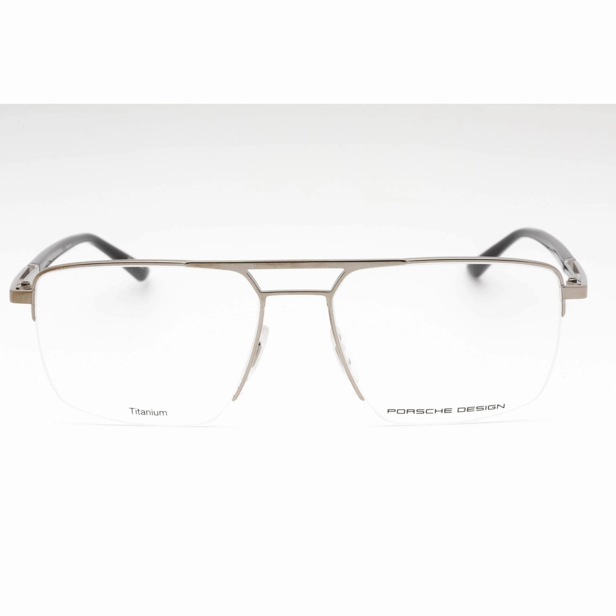 Porsche Men's Eyeglasses - Palladium Silver Metal Rectangular Half Rim Frame | P8398 B