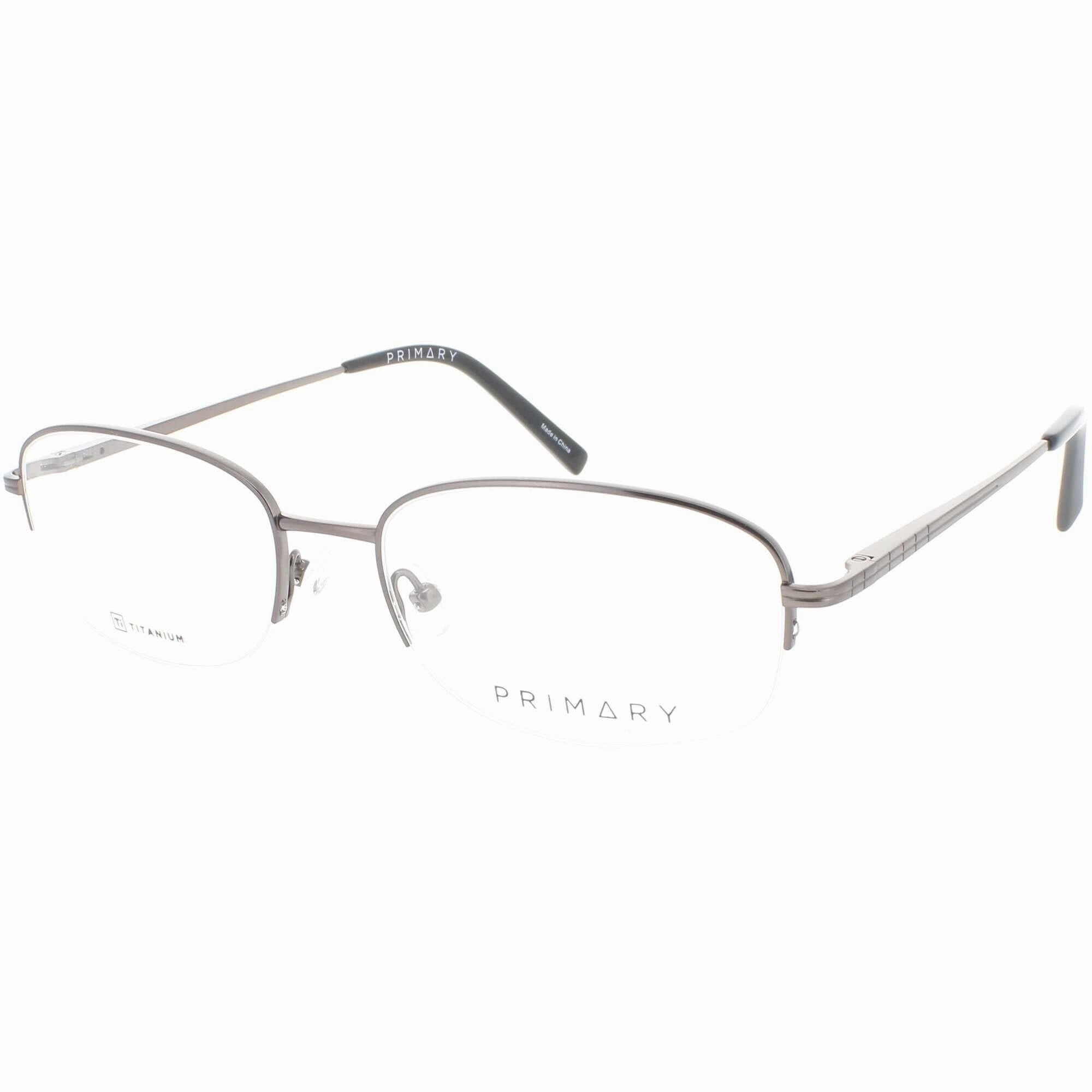 Primary Men's Eyeglasses - Demo Lens Metal Oval Shape Half Rim Frame | Pt102 Gunmetal