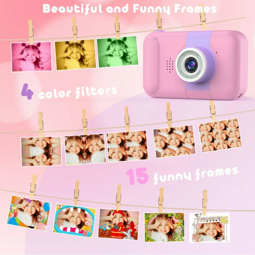 Purulu Kids 180 deg Flip-up Lens 3MP Digital Camera with 32GB SD Card, Pink