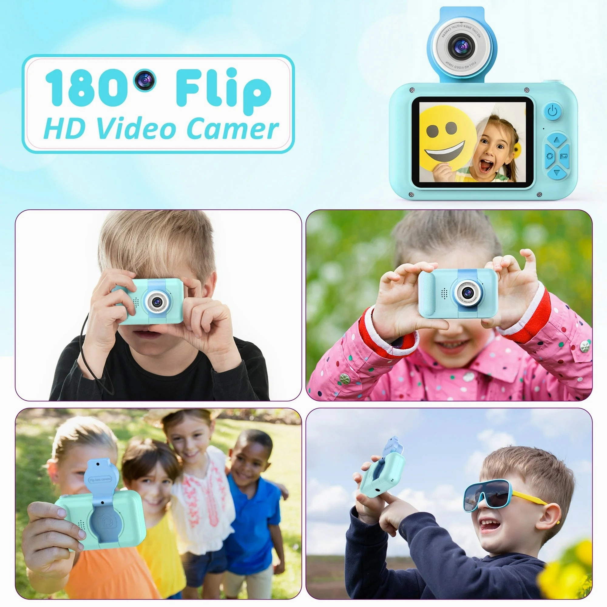 Purulu Kids 3MP HD Digital Camera With 32GB SD Card, Blue