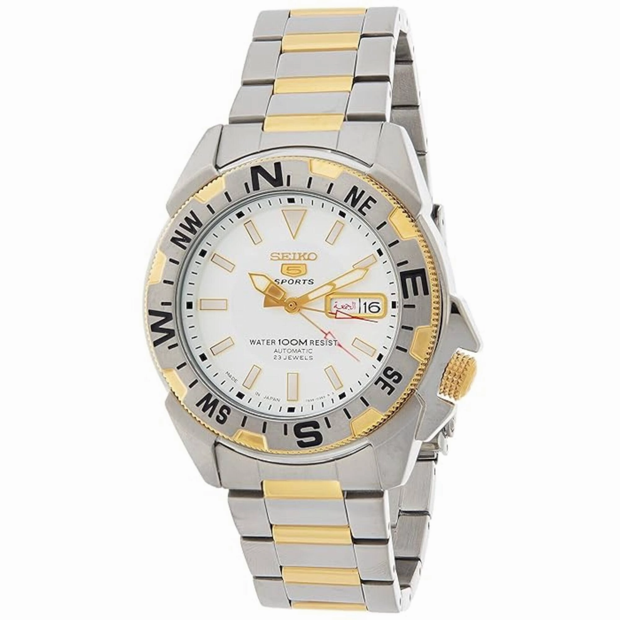Seiko Men's Watch - 5 Sports Automatic Silver Tone Dial Two Tone Bracelet | SNZF08J1