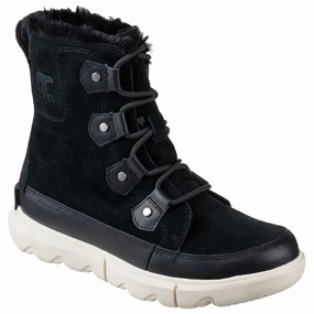 Sorel Explorer II Joan Faux Fur Waterproof Lace-Up Shoes for Ladies - Black/Fawn - 9M