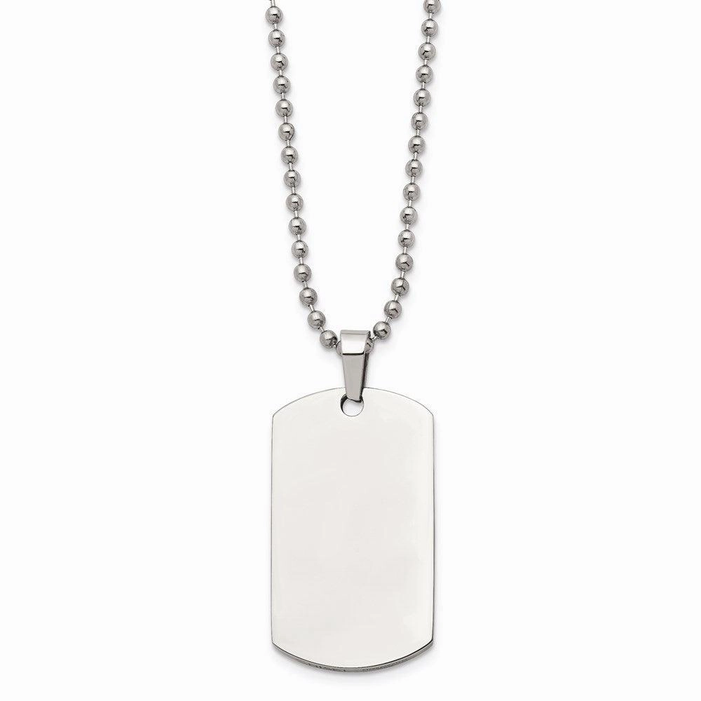 Stainless Steel Brushed & Polished Rounded Edge 2mm Thick Dog Tag Necklace