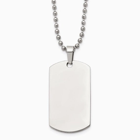 Stainless Steel Brushed & Polished Rounded Edge 2mm Thick Dog Tag Necklace
