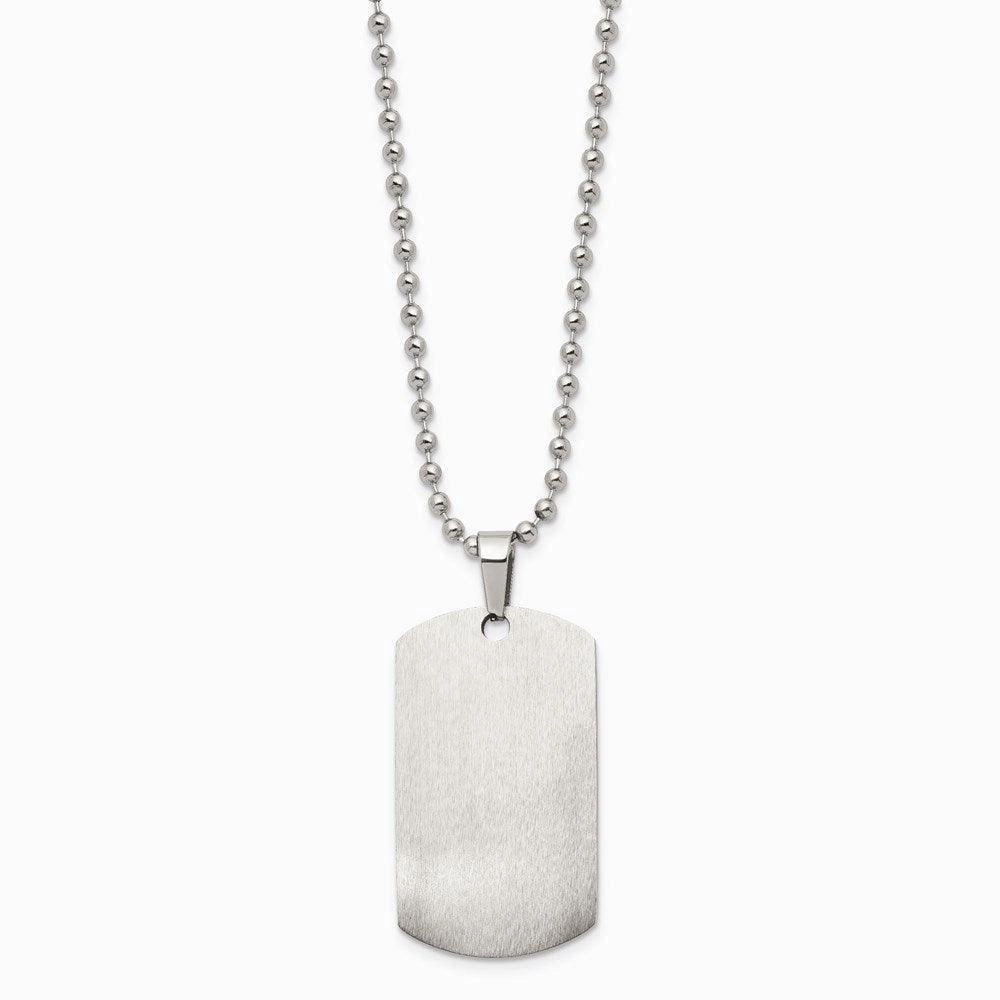 Stainless Steel Brushed & Polished Rounded Edge 2mm Thick Dog Tag Necklace