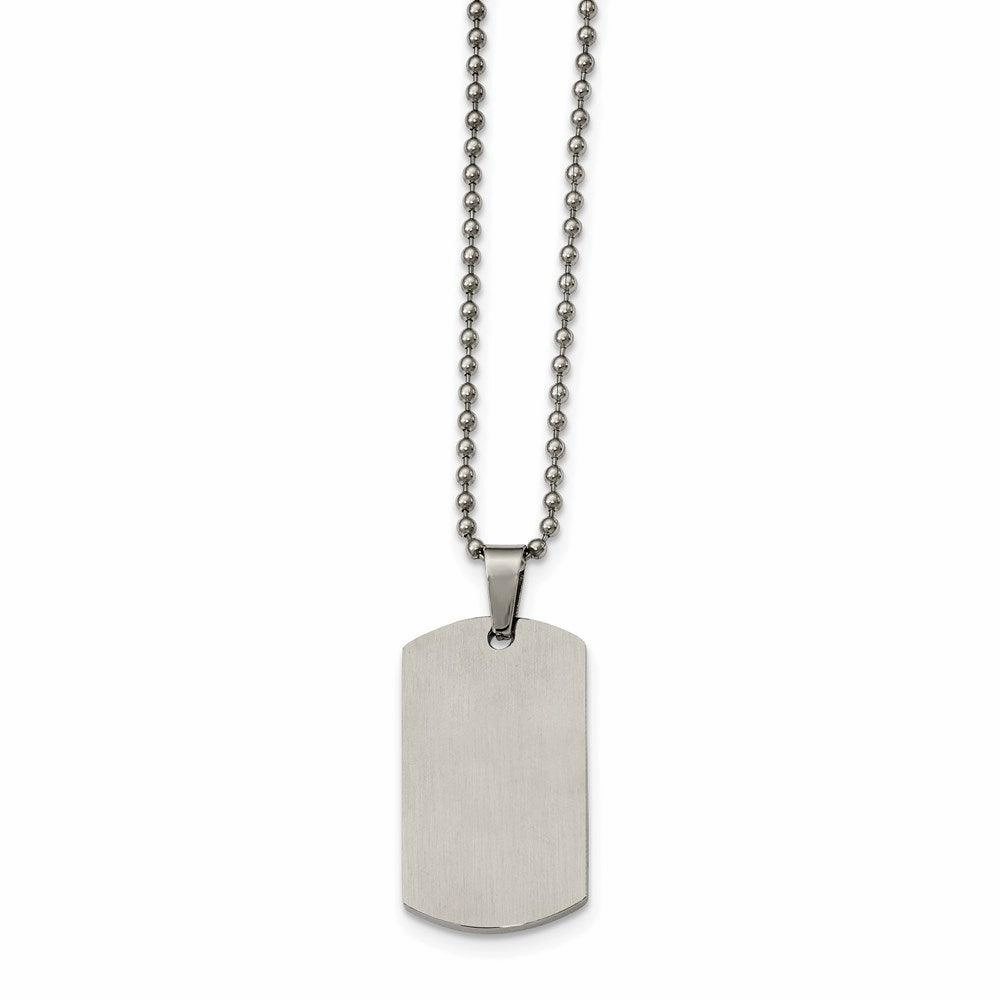 Stainless Steel Brushed & Polished Rounded Edge 2mm Thick Dog Tag Necklace