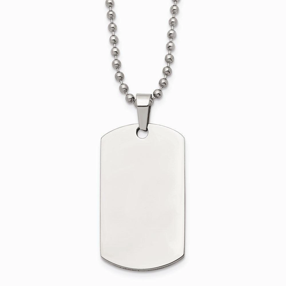 Stainless Steel Brushed & Polished Rounded Edge 2mm Thick Dog Tag Necklace