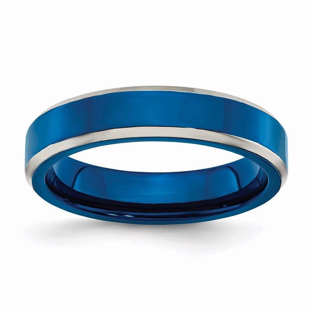 Stainless Steel Polished Blue IP-plated 5.00mm Band