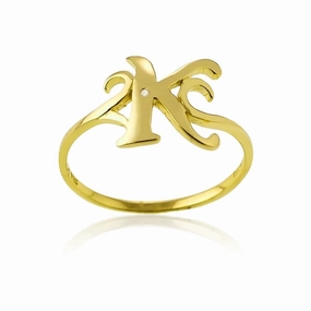 Sterling Silver 1 Micron GP Single CZ "K" Ring - W-9501