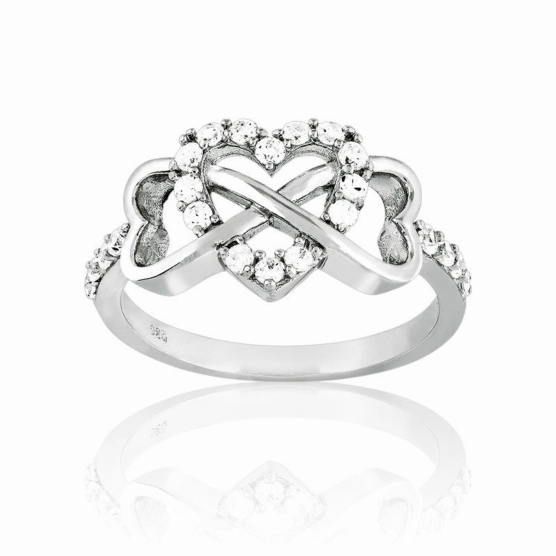 Sterling Silver Center Heart and Heart Infinity Ring - W-9714