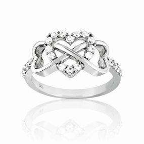 Sterling Silver Center Heart and Heart Infinity Ring - W-9714