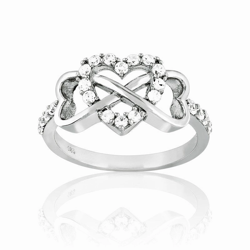 Sterling Silver Center Heart and Heart Infinity Ring - W-9714