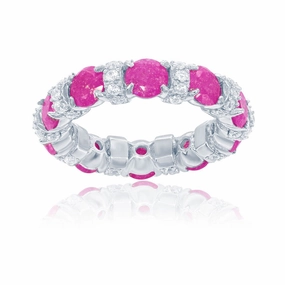 Sterling Silver CZ and Lt. Pink Ice Eternity Ring - W-1485
