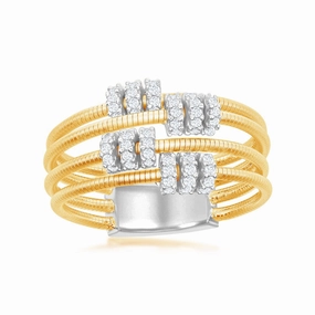 Sterling Silver Designer CZ Ring Bonded with 14K Gold, Size 8