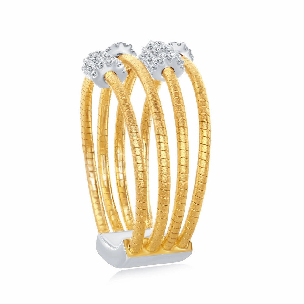 Sterling Silver Designer CZ Ring Bonded with 14K Gold, Size 8
