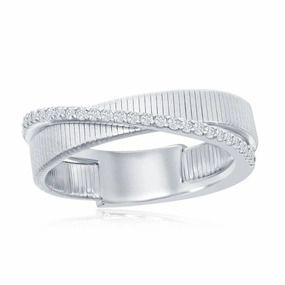 Sterling Silver Designer CZ Ring Bonded with Platinum, Size 9