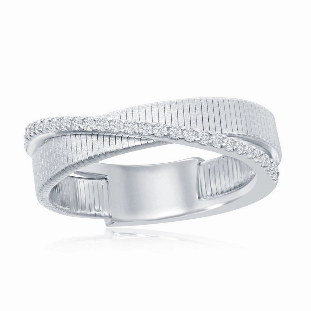 Sterling Silver Designer CZ Ring Bonded with Platinum, Size 9