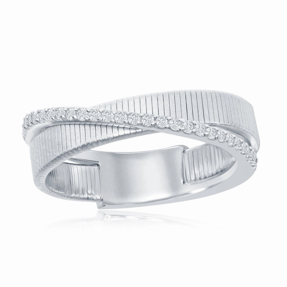 Sterling Silver Designer CZ Ring Bonded with Platinum, Size 9