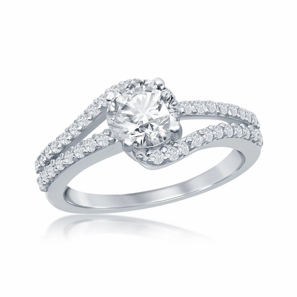 Sterling Silver Double Band CZ Engagement Ring - W-2412