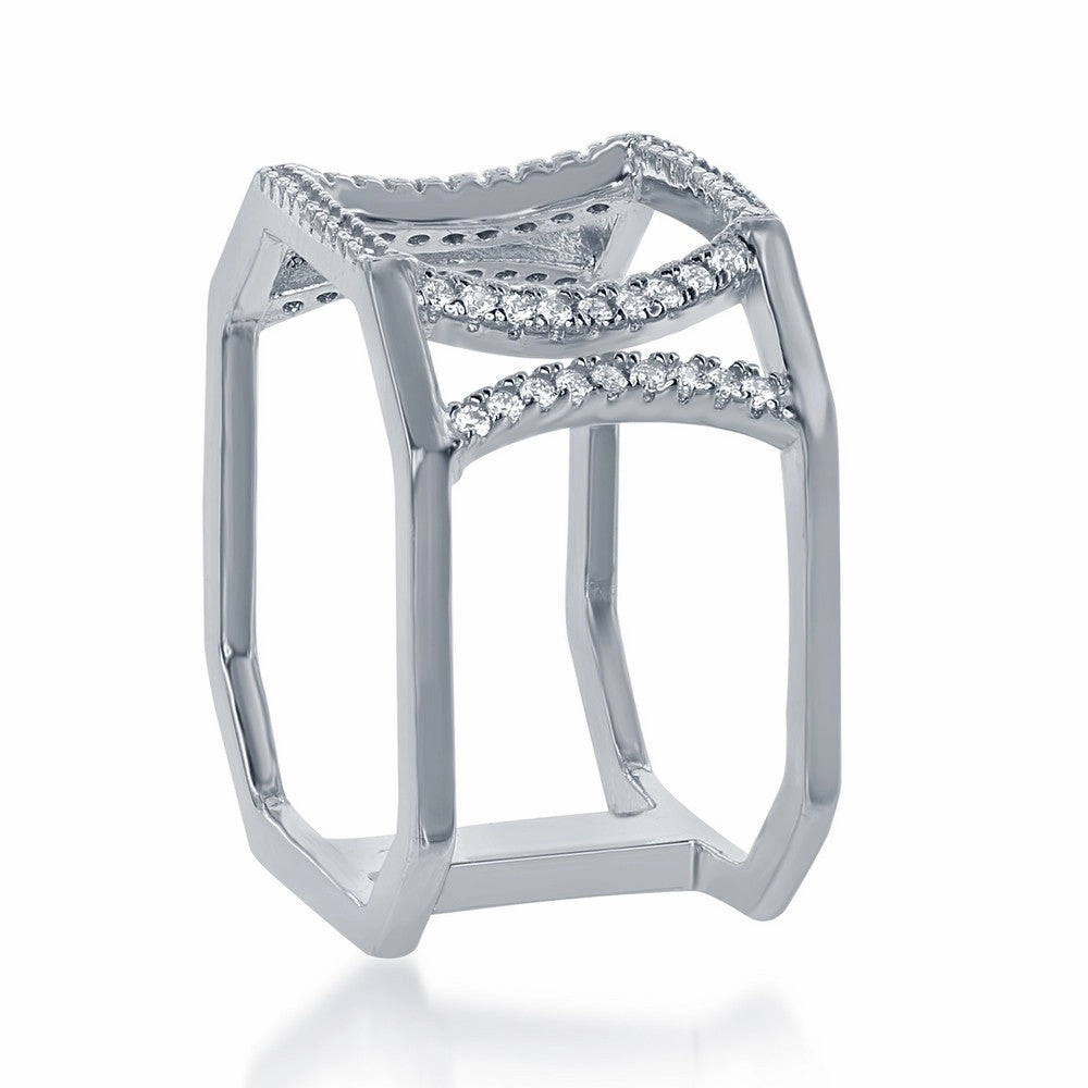 Sterling Silver Double Open CZ Octangle Ring - W-1376