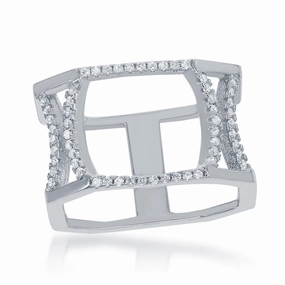 Sterling Silver Double Open CZ Octangle Ring - W-1376
