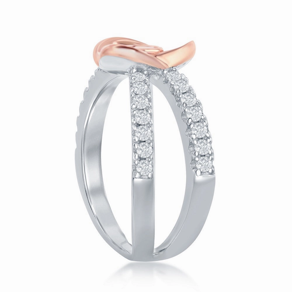 Sterling Silver Flower Micro Pave Open Band Ring - W-2034