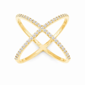 Sterling Silver GP CZ X Style Ring - W-9980