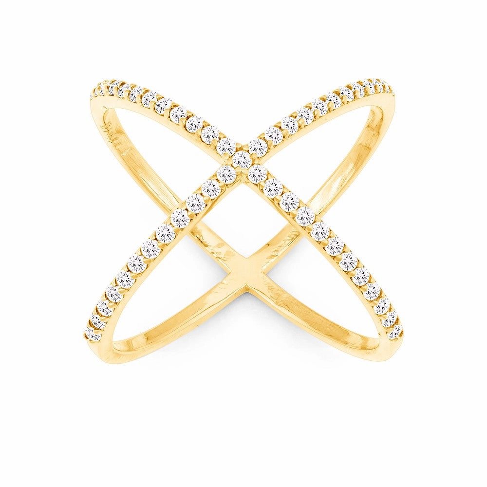 Sterling Silver GP CZ X Style Ring - W-9980