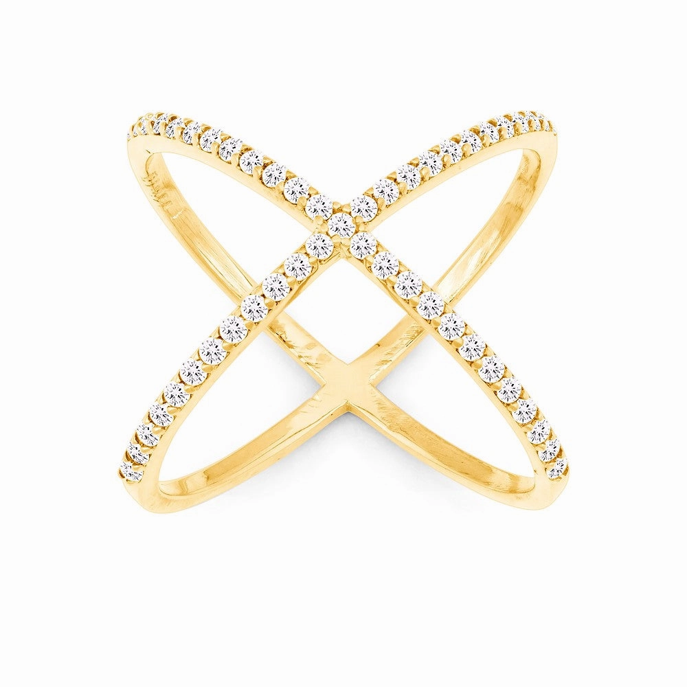 Sterling Silver GP CZ X Style Ring - W-9980