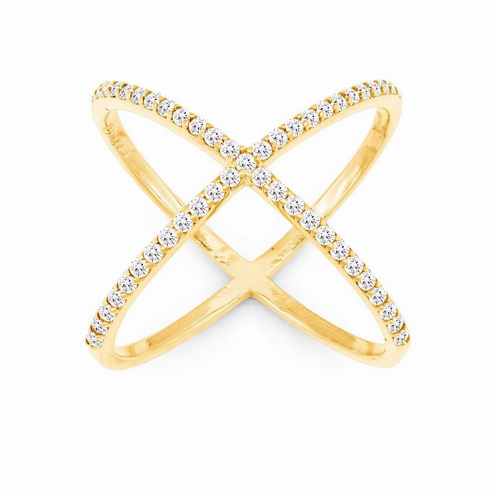Sterling Silver GP CZ X Style Ring - W-9980