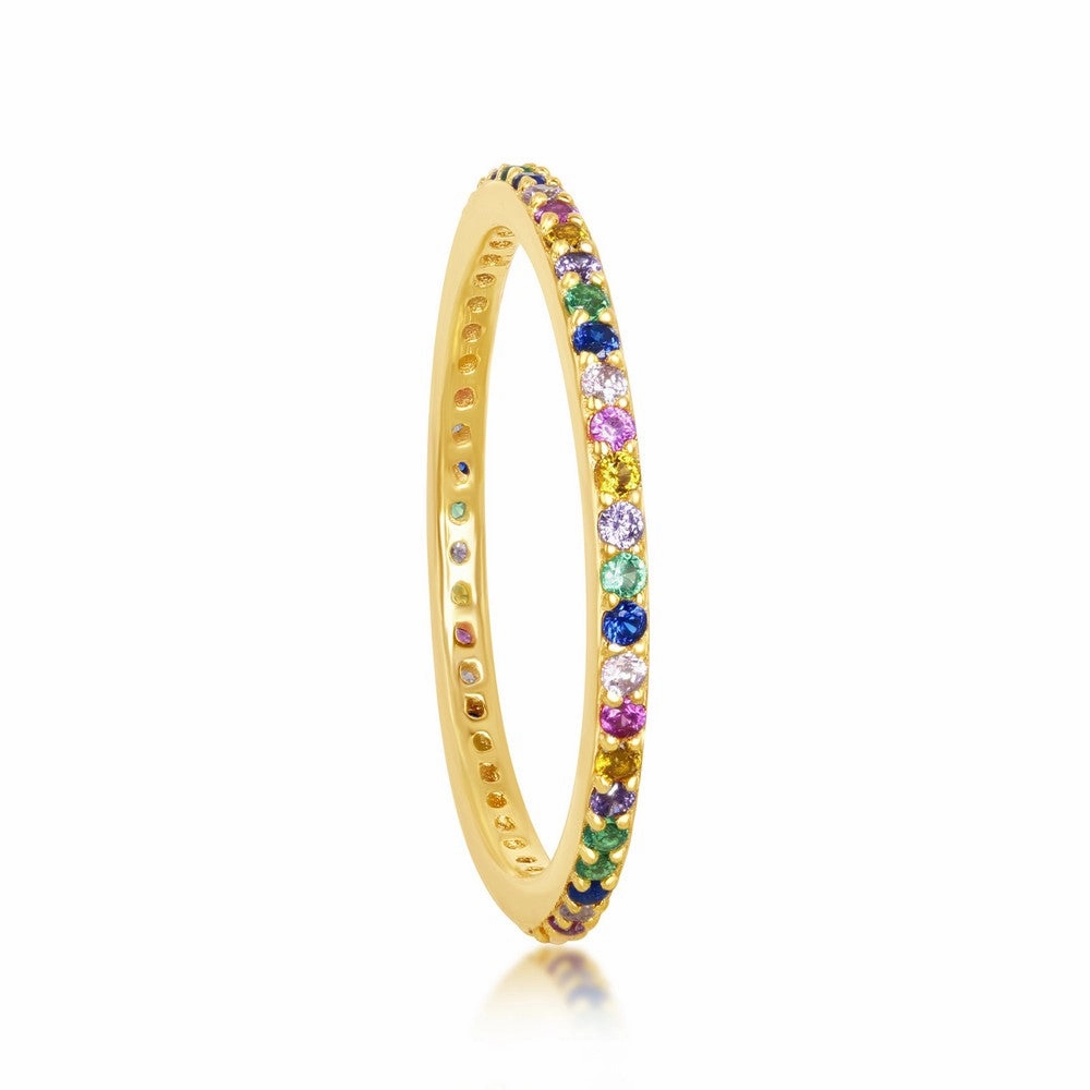 Sterling Silver GP Rainbow CZ Thin Band Ring - W-2134