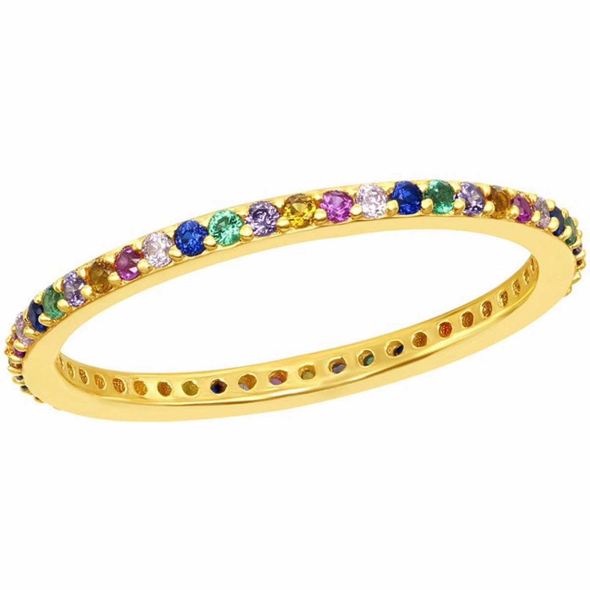 Sterling Silver GP Rainbow CZ Thin Band Ring - W-2134