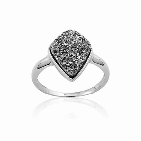 Sterling Silver Gray Druzy Ring - W-9750