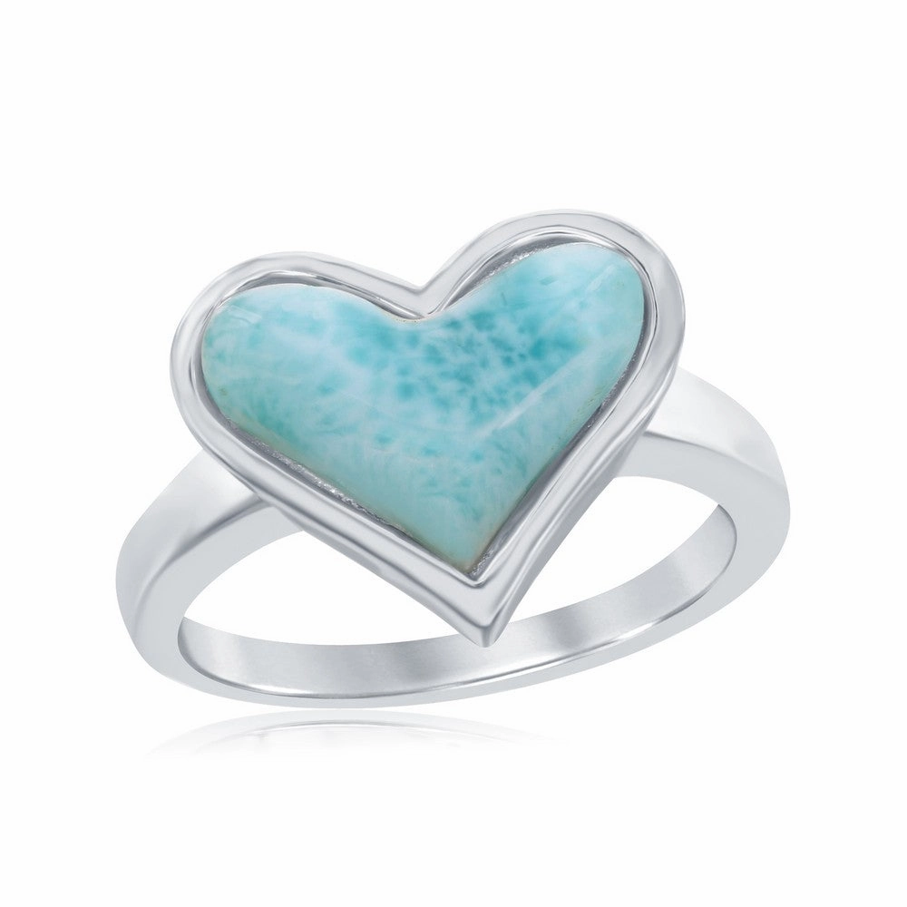 Sterling Silver Heart-Shaped Larimar Ring, Size 9
