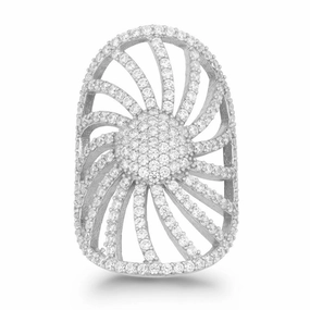 Sterling Silver Large Sun Styled CZ Ring - W-9951