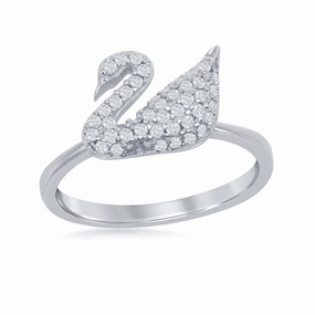 Sterling Silver Micro Pave Swan Ring - W-1870