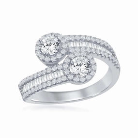 Sterling Silver Overlapping Half Baguette CZ Band Ring - W-1863