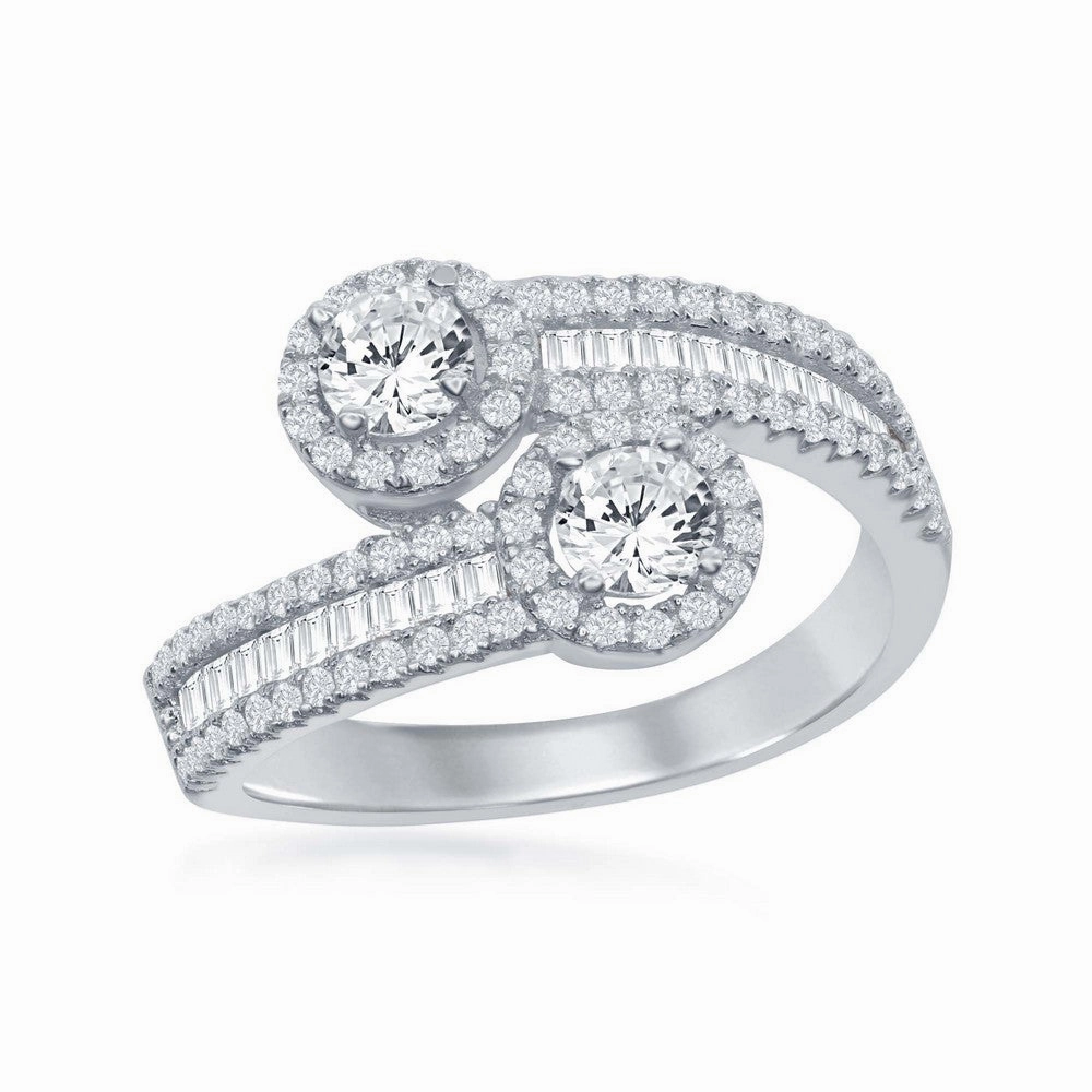 Sterling Silver Overlapping Half Baguette CZ Band Ring - W-1863