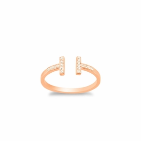 Sterling Silver Rose Gold Plated CZ Double T Ring - W-1320