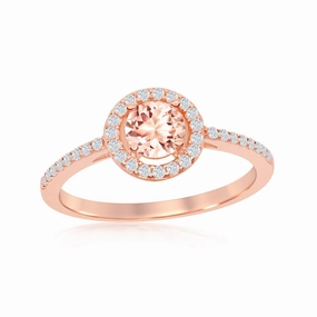 Sterling Silver Rose GP 5mm Morganite CZ Ring - W-1937