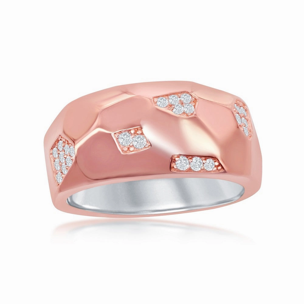 Sterling Silver Rose GP Design Micro Pave Ring - W-2048