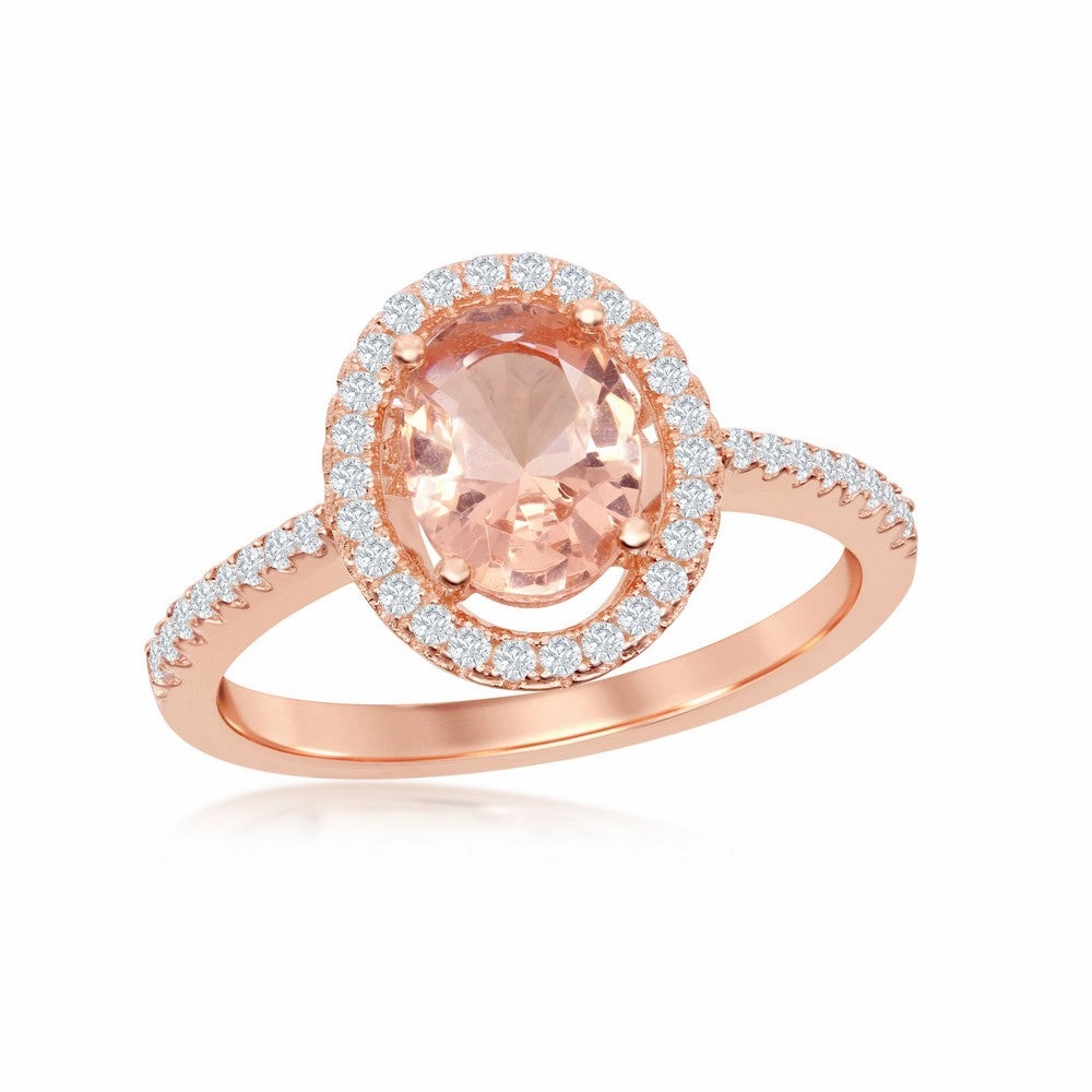 Sterling Silver Rose GP Oval Morganite CZ Ring - W-2078