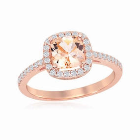 Sterling Silver Rose GP Square Morganite CZ Ring - W-1936