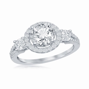 Sterling Silver Round CZ Halo Engagement Ring - W-2403