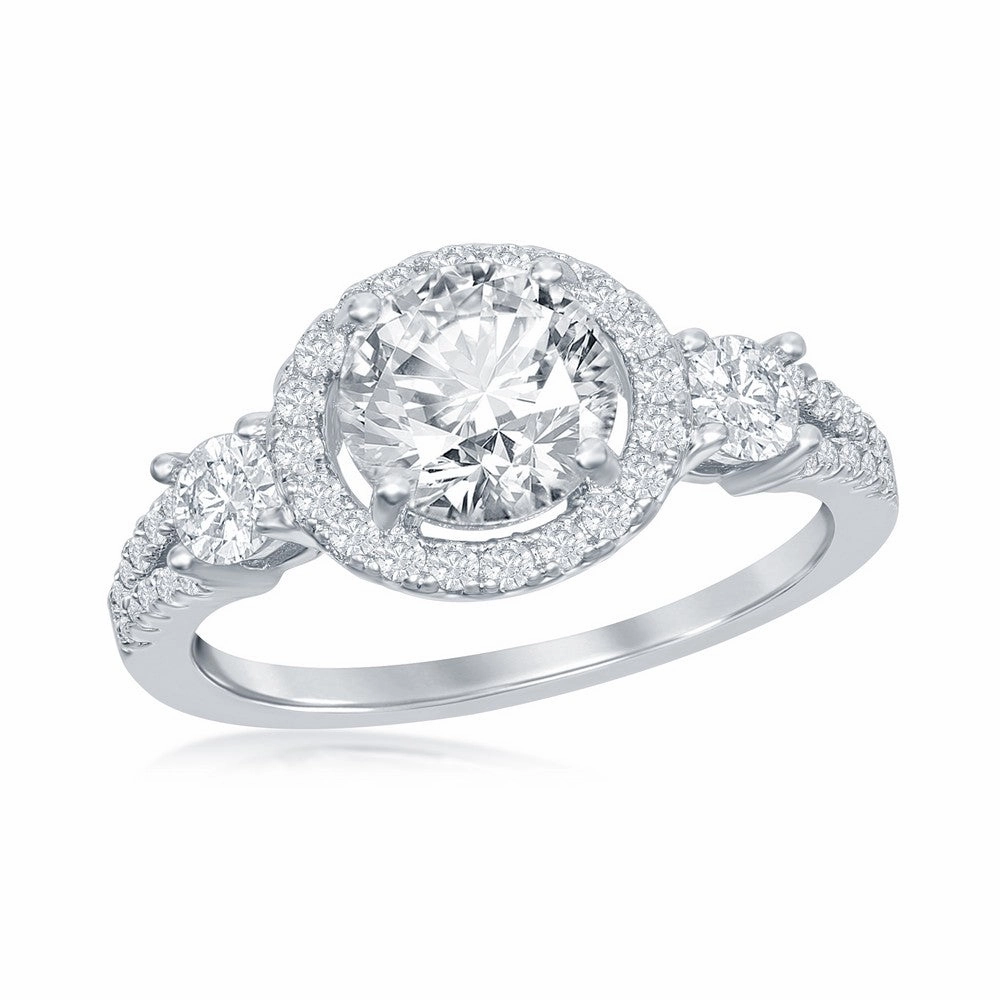 Sterling Silver Round CZ Halo Engagement Ring - W-2403