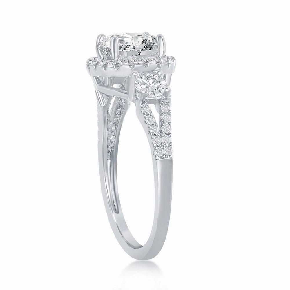 Sterling Silver Round CZ Halo Engagement Ring - W-2403