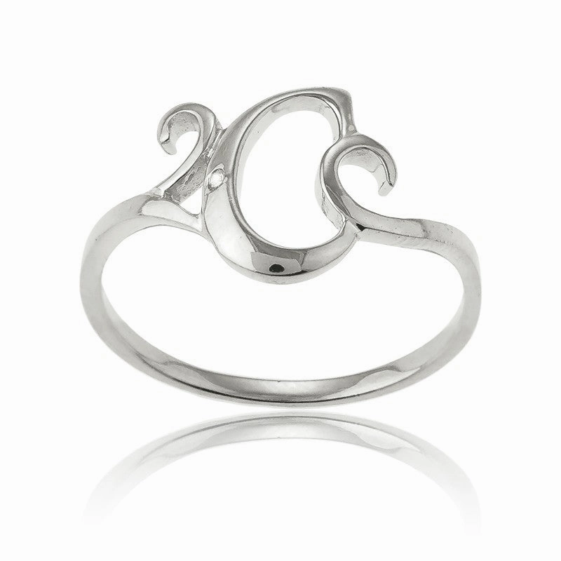 Sterling Silver Single CZ "C" Ring - W-9476